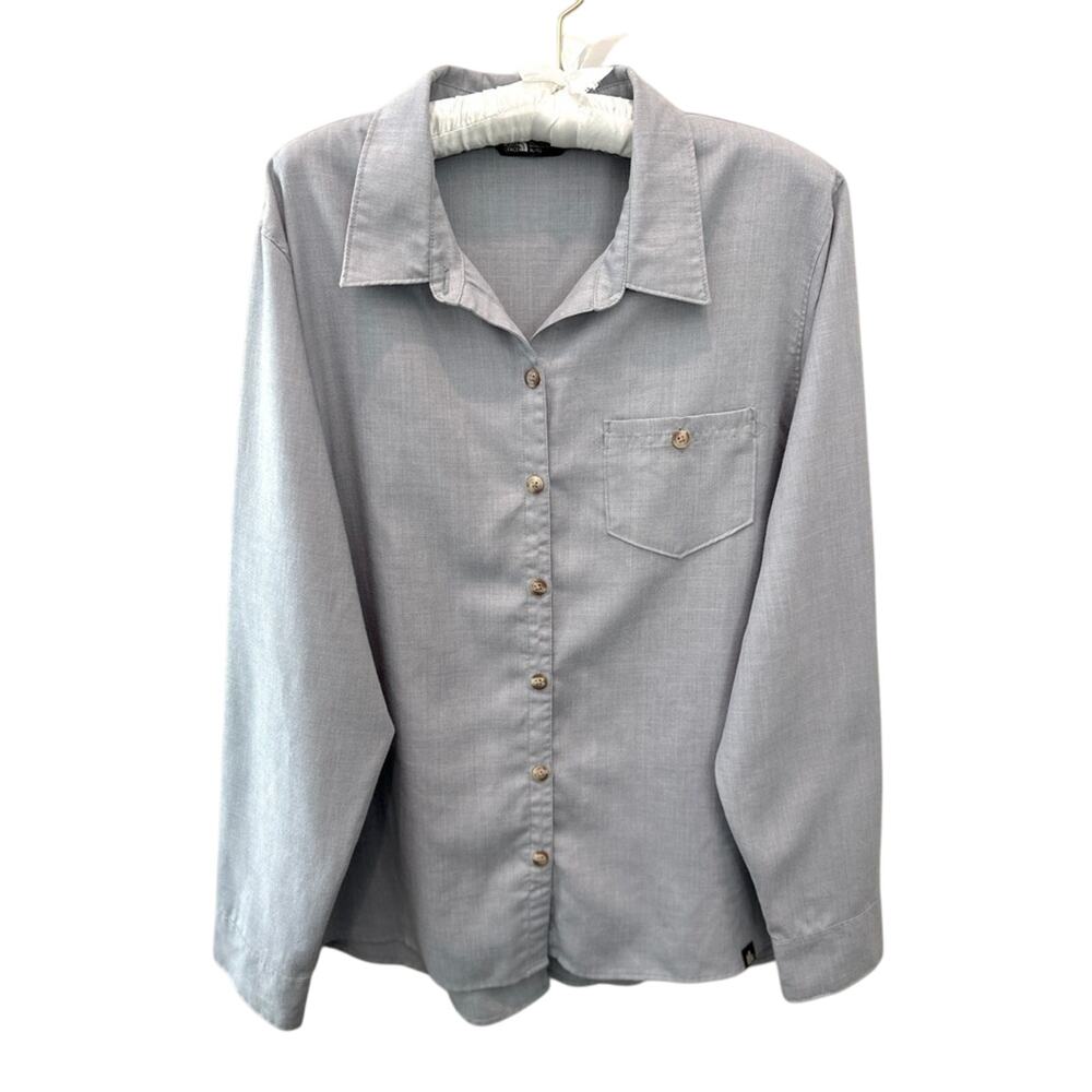 THE NORTH FACE Women’s Button Up Shirt Gray Long Sleeve Outdoor Casual Top | XL